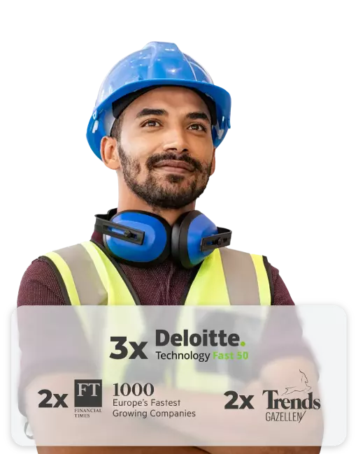 Person with hardhat, 3x Deloitte, 2x FT1000, 2x Trends Gazellen